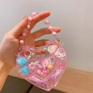 Heart-Shaped Pink Beaded Handbag